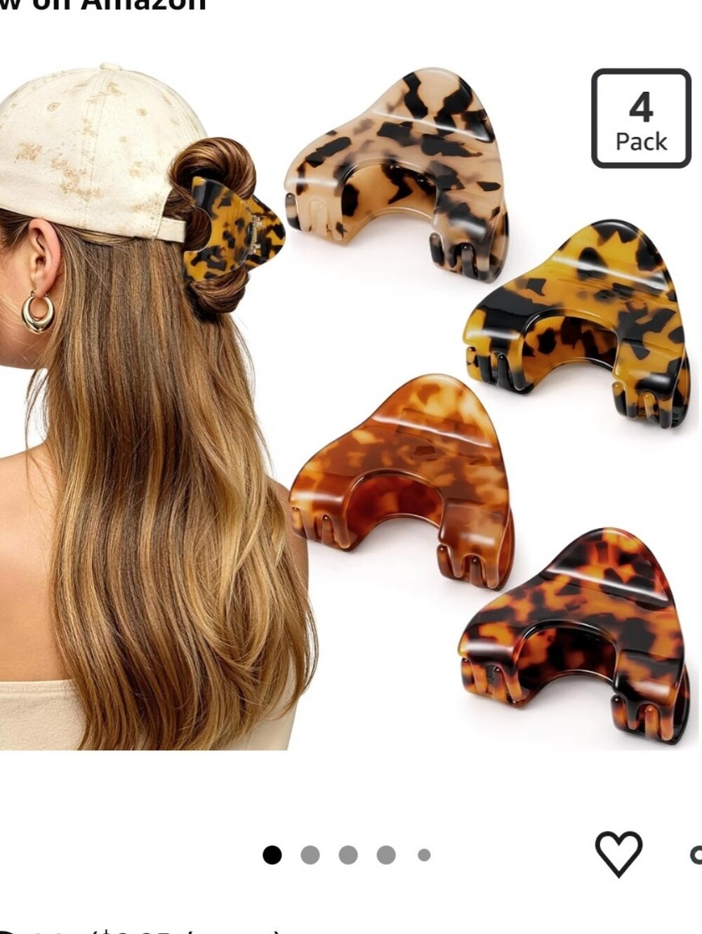 4Pcs Small Hat Claw Clips, Hat Friendly Acetate Claw Clip Tortoise Shell